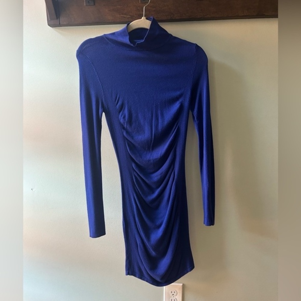 Express Blue Ruched Sweater Dress